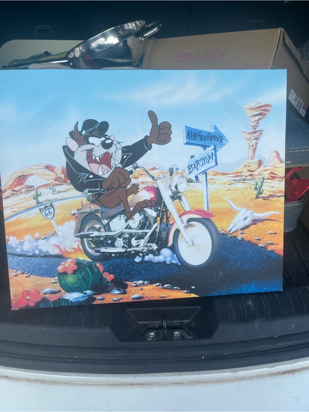 Tasmanian Devil Motorcycle Canvas Art - Blue, Orange, Black